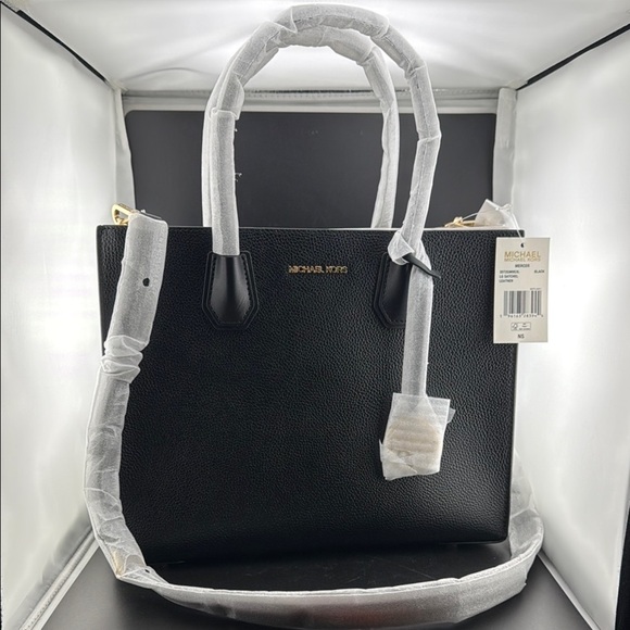 Michael Kors Mercer Black Leather Tote Bag - Picture 1 of 4